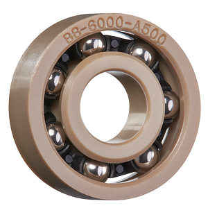 xiros® radial deep groove ball bearing, xirodur A500, stainless steel balls, cage made of PA, mm