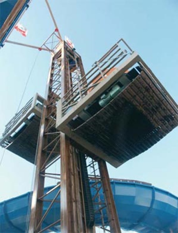 Cable carriers on amusement park ride elevator
