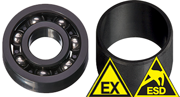 Plain bearings, ball bearings, linear bearings and slewing ring bearings with ESD protection